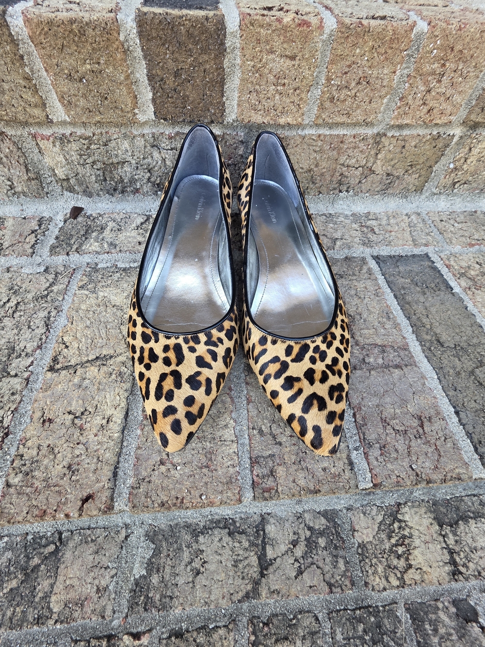 Calvin Klein Leopard Print Pointed Toe Pumps - Tan Black